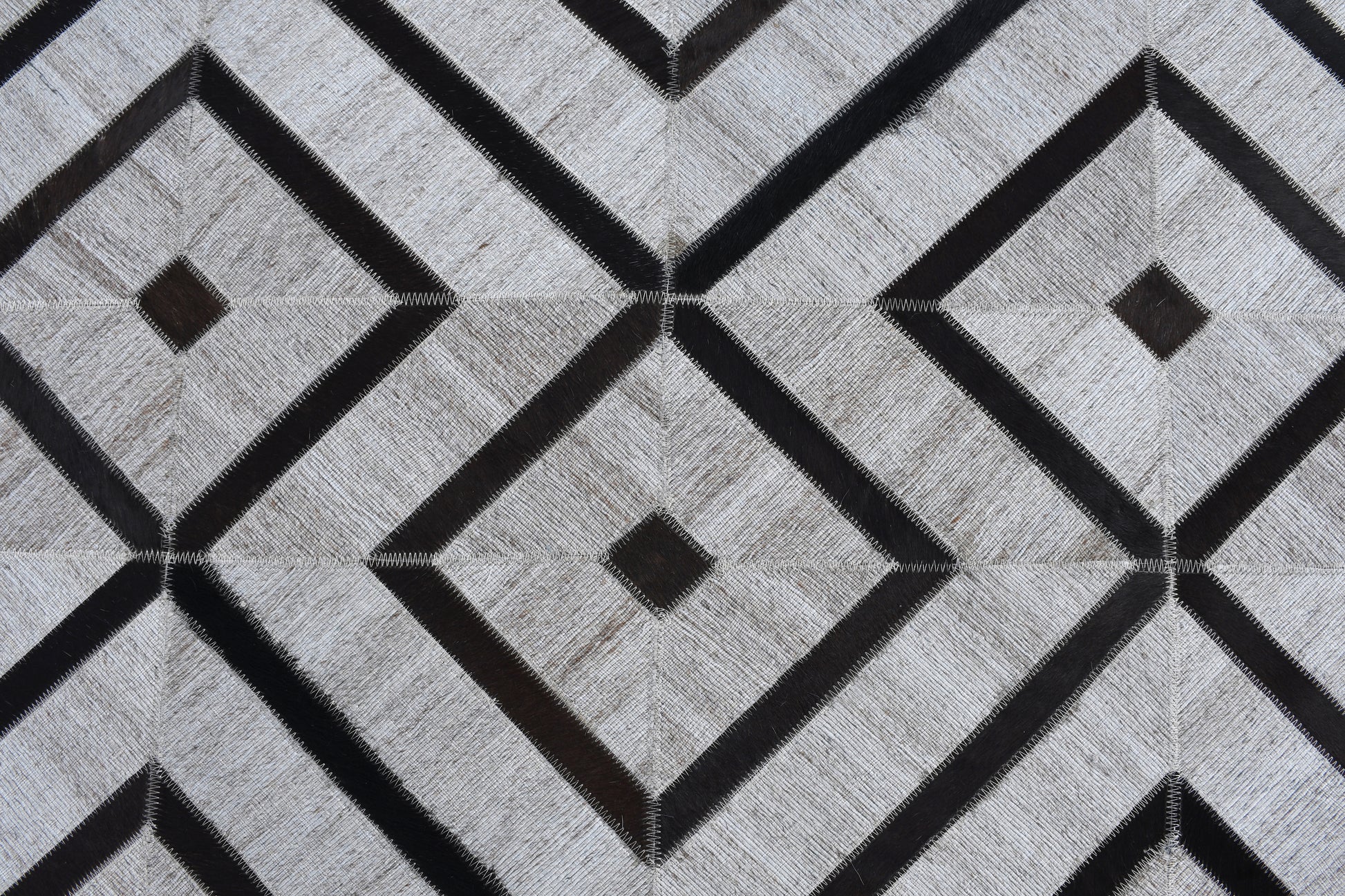 Diamond Grid Handmade Leather and Wool Area Rug