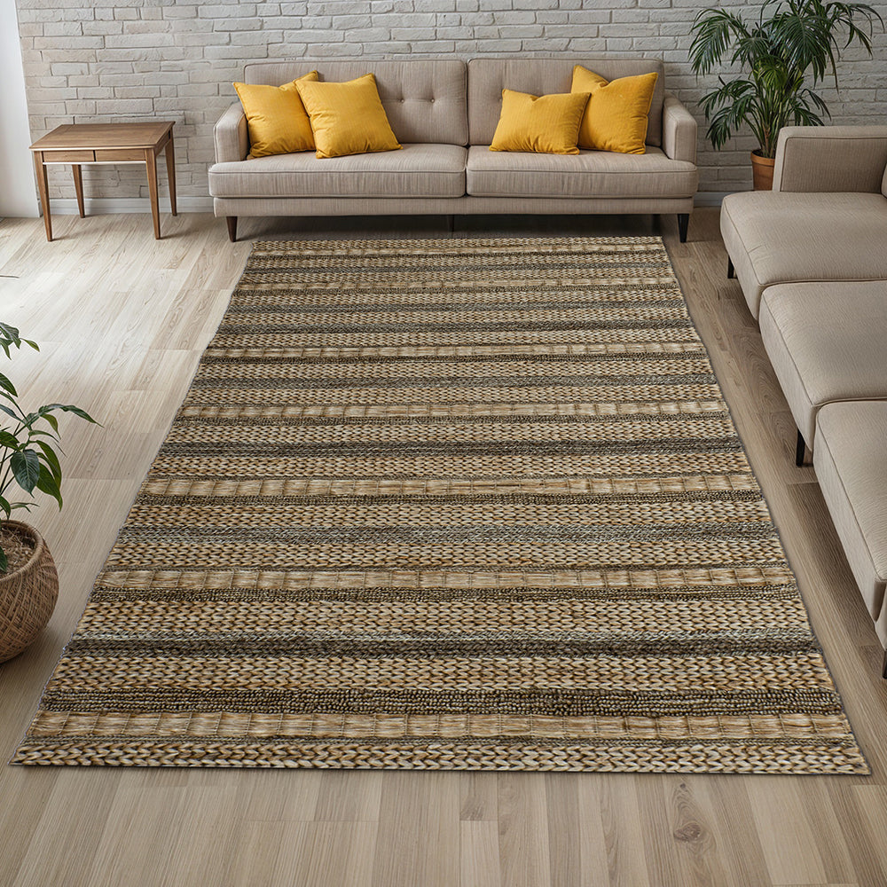 Zoha Handmade Flatweave Stripe Silver & Brown Area Rug, Rectangle Shape, Jute/Cotton Area Rug