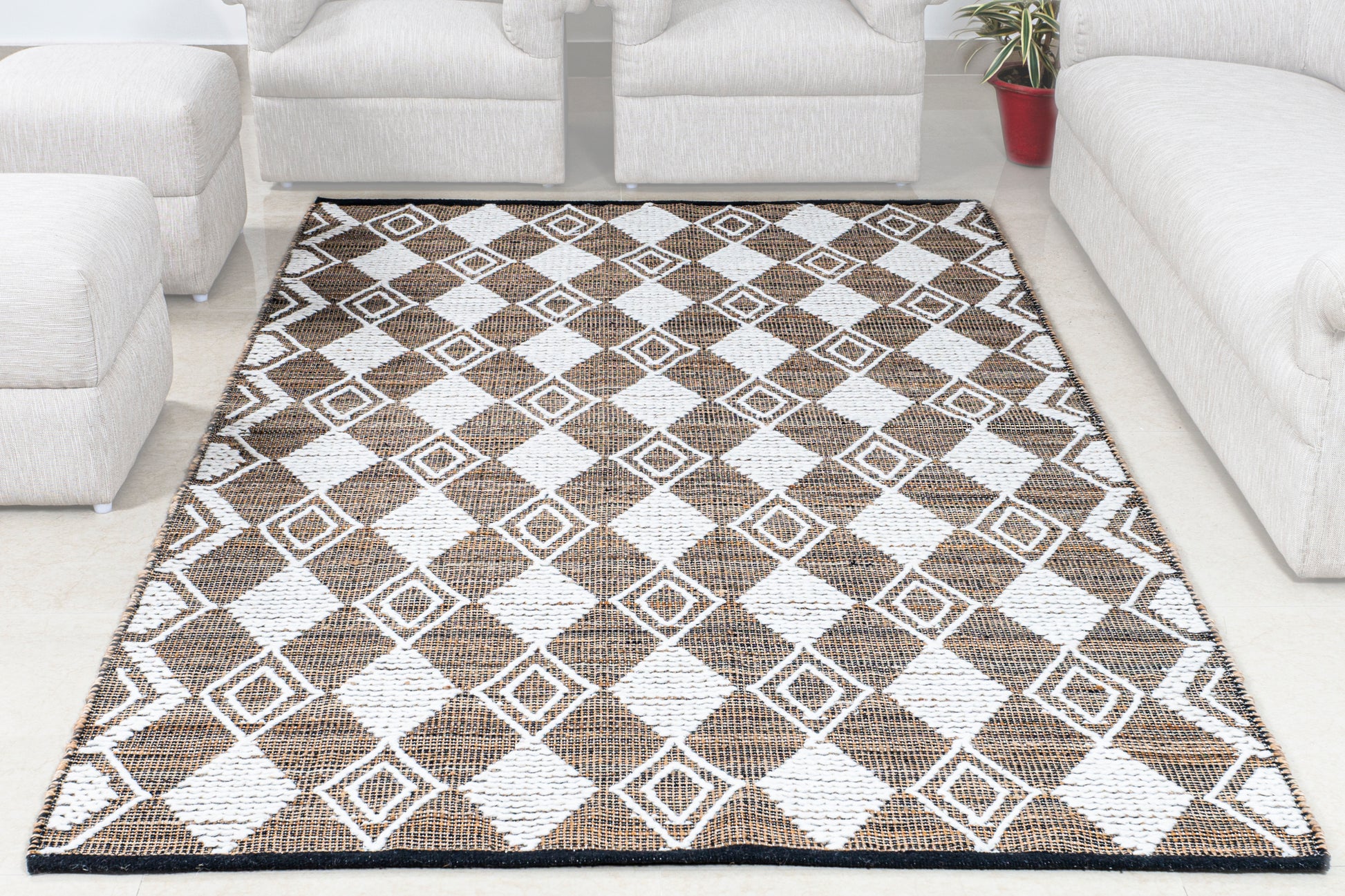 Harmonious Lattice Handwoven Jute Accent Rug