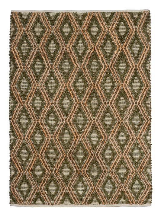 Hand WoVerdant Diamond Handwoven Jute Accent Rug – Forest Hues