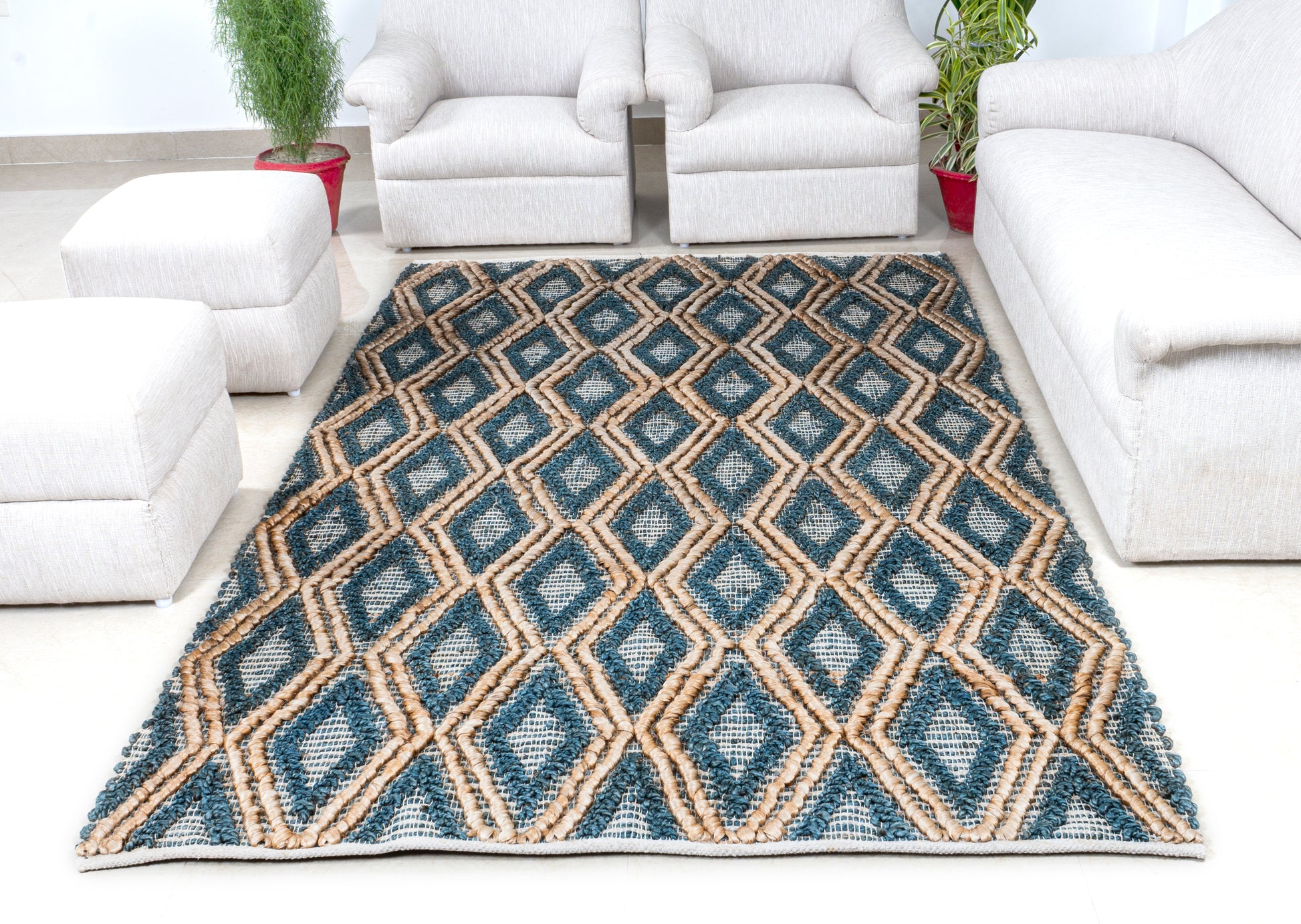 Sapphire Lattice Handwoven Jute Accent Rug – Oceanic Tranquility