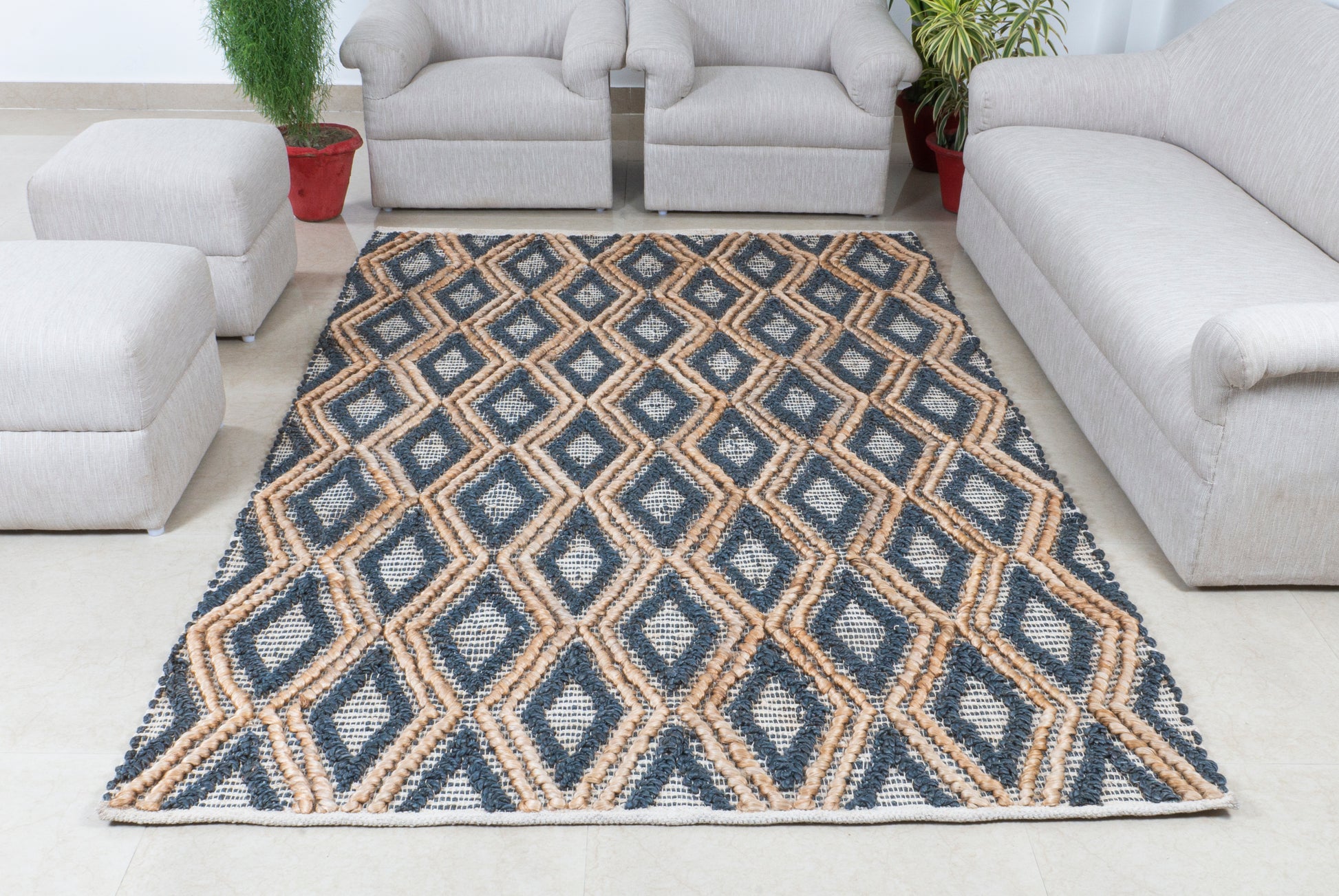 Indigo Diamond Handwoven Jute Accent Rug – Nautical Chic