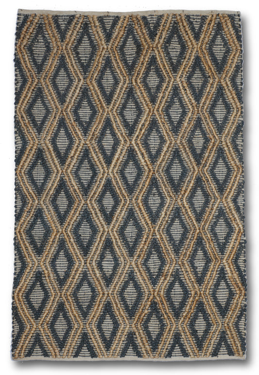 Indigo Diamond Handwoven Jute Accent Rug – Nautical Chic