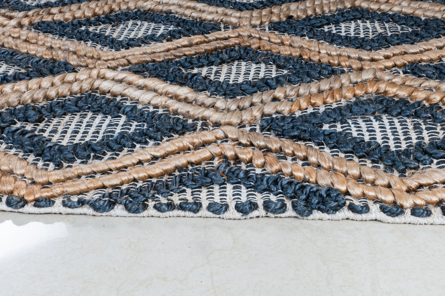 Indigo Diamond Handwoven Jute Accent Rug – Nautical Chic