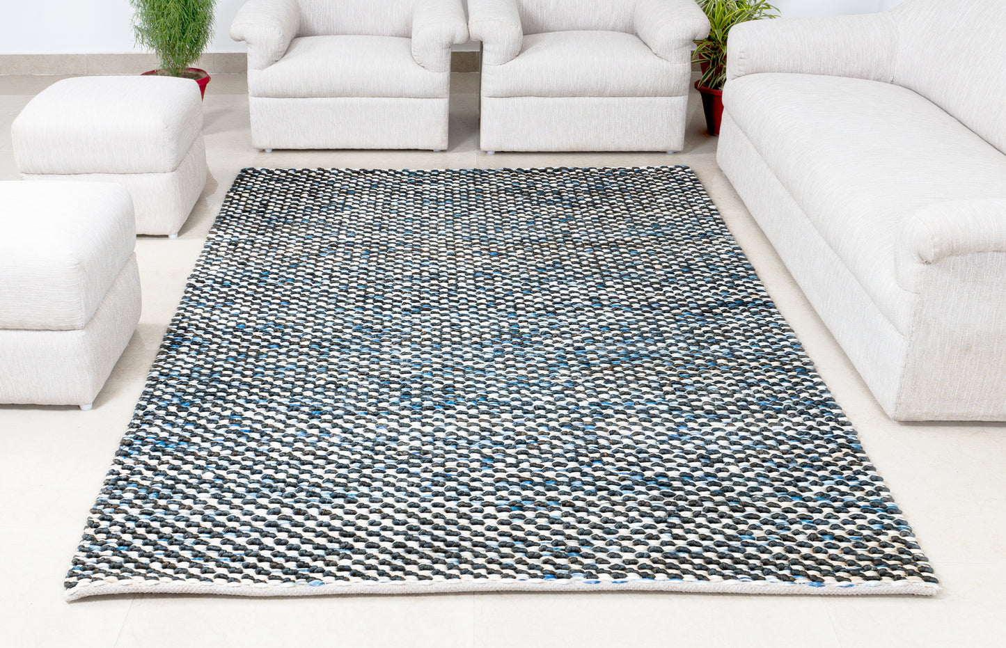 Azure Mosaic Handwoven Jute Accent Rug – Serene Elegance