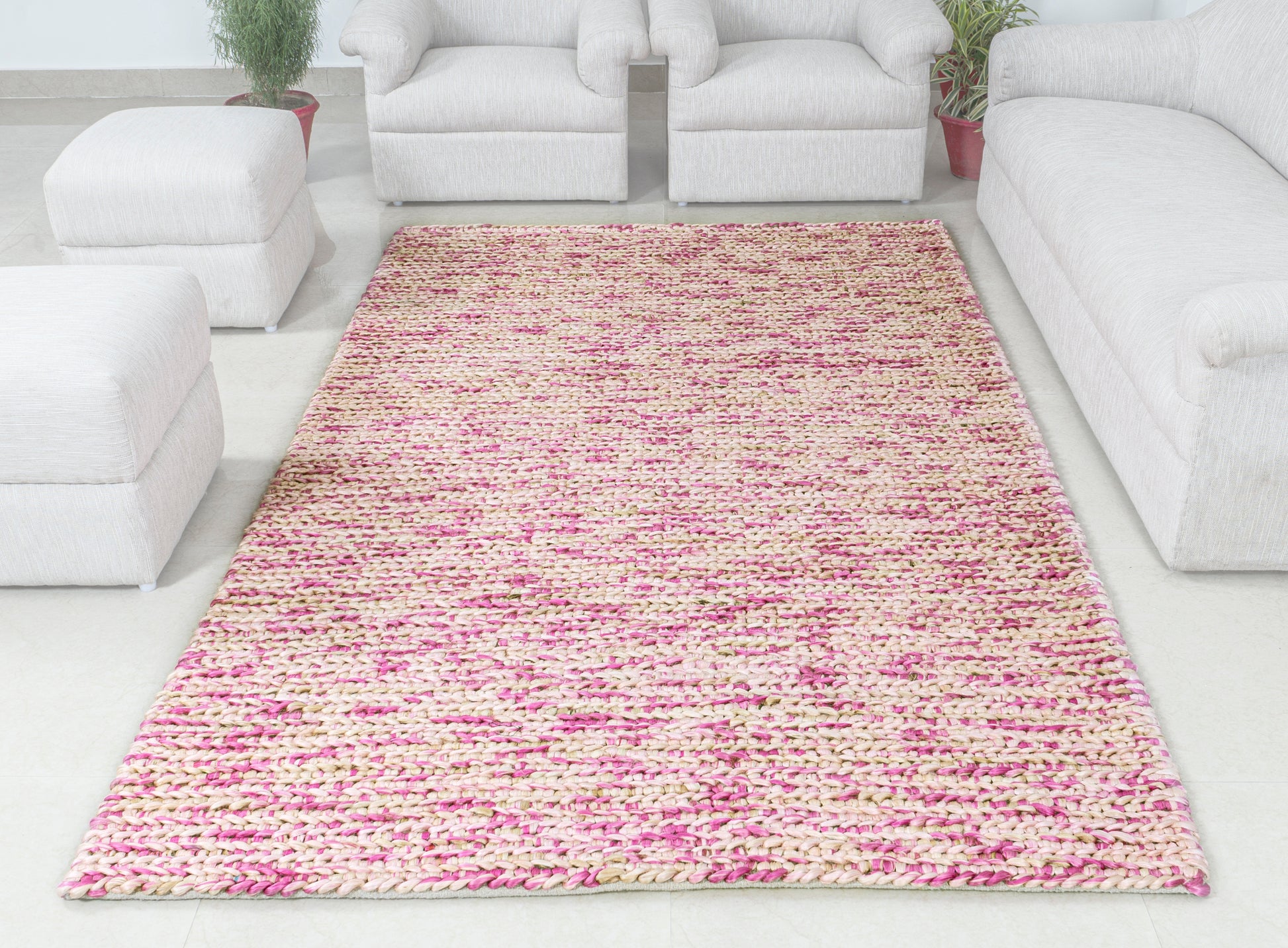 Rosy Weave Handwoven Jute Accent Rug – Petite Blush Harmony 