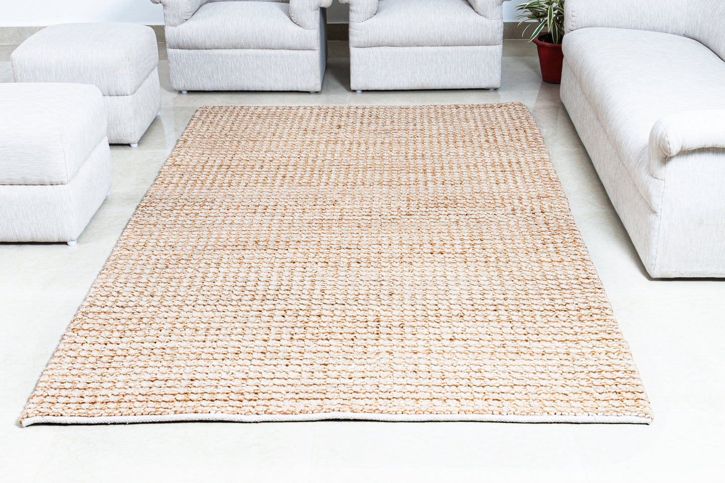 Serene Fusion Handwoven Jute & Wool Accent Rug – Petite Textural Harmony 