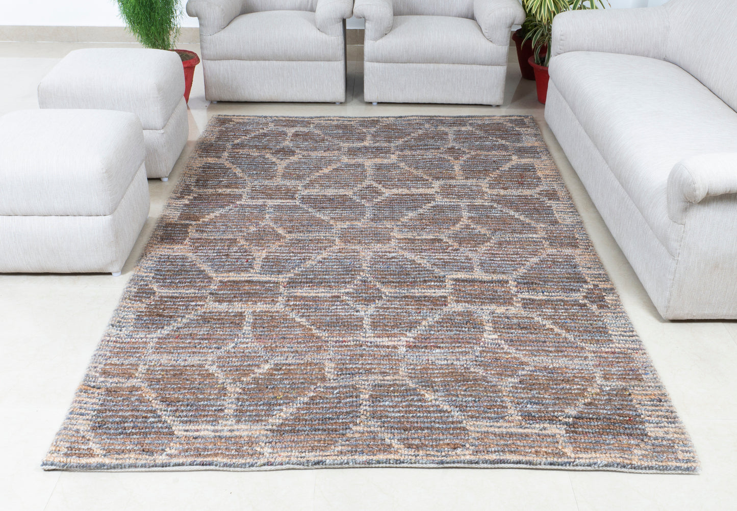 Elemental Lattice Handwoven Jute & Wool Accent Rug – Earthtoned Harmony