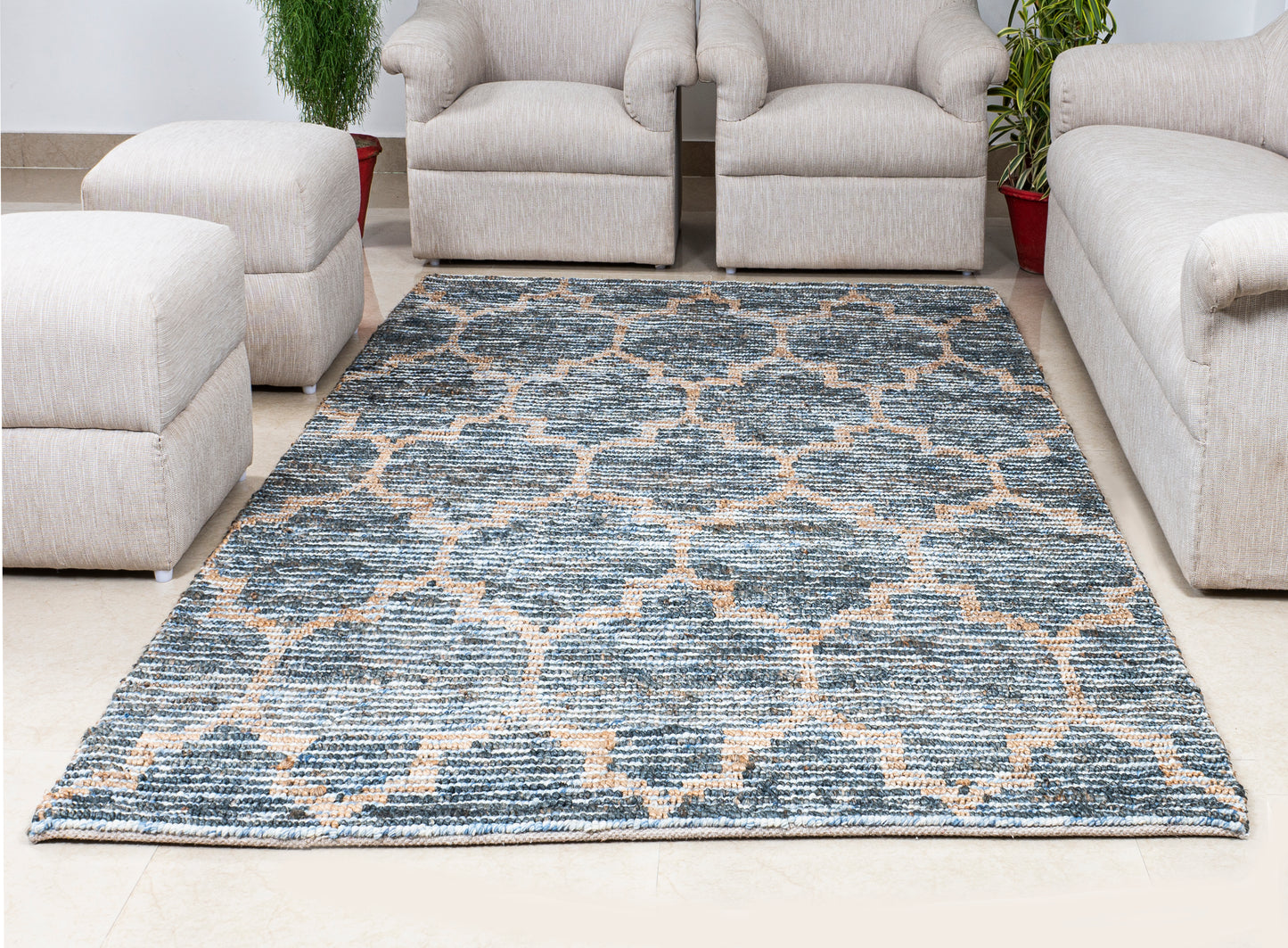 Marine Mosaic Handwoven Jute & Wool Accent Rug – Azure Interlace