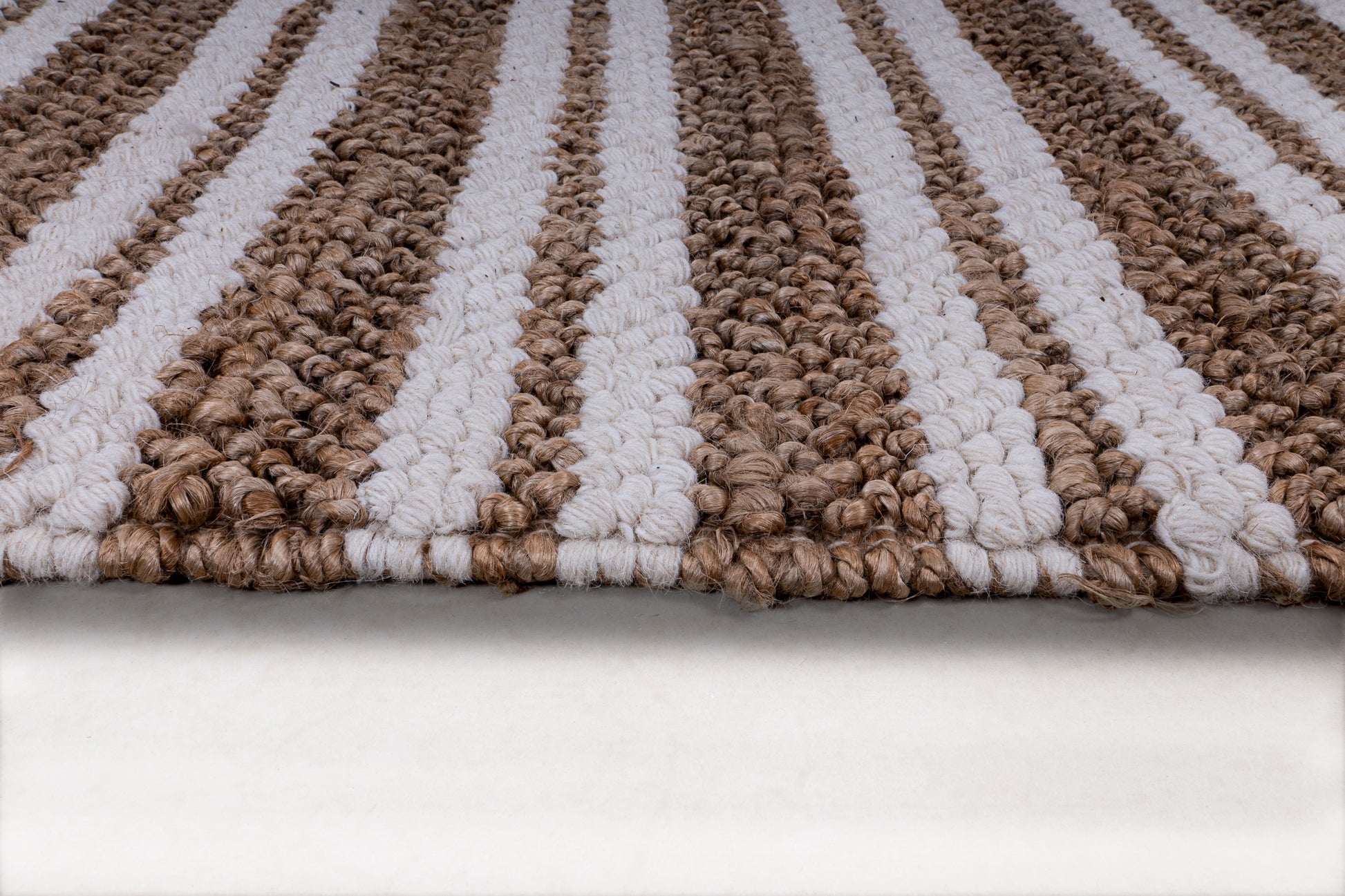 Hand Woven Brown Jute & Ivory Wool Double Striped Rug