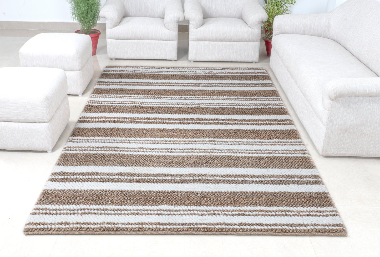 Seaside Serenity Striped Handwoven Jute & Wool Accent Rug 