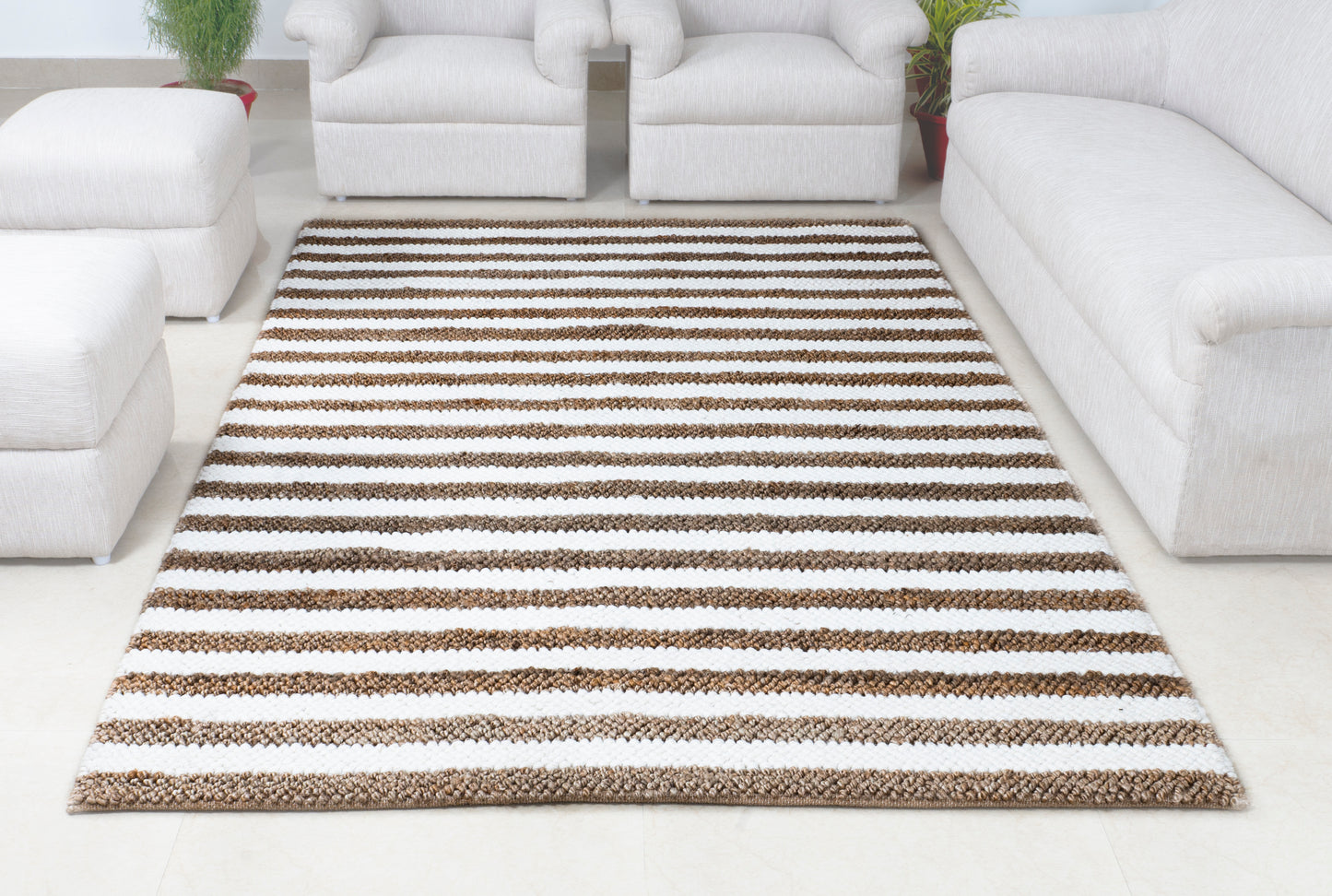 Café Au Lait Striped Handwoven Jute & Wool Accent Rug