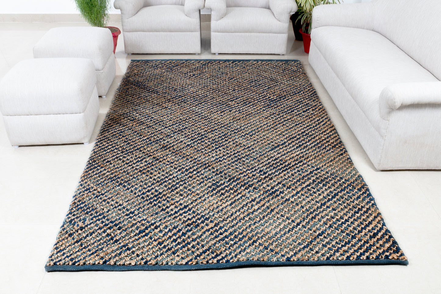 Sapphire Cascade Handwoven Jute & Wool Accent Rug