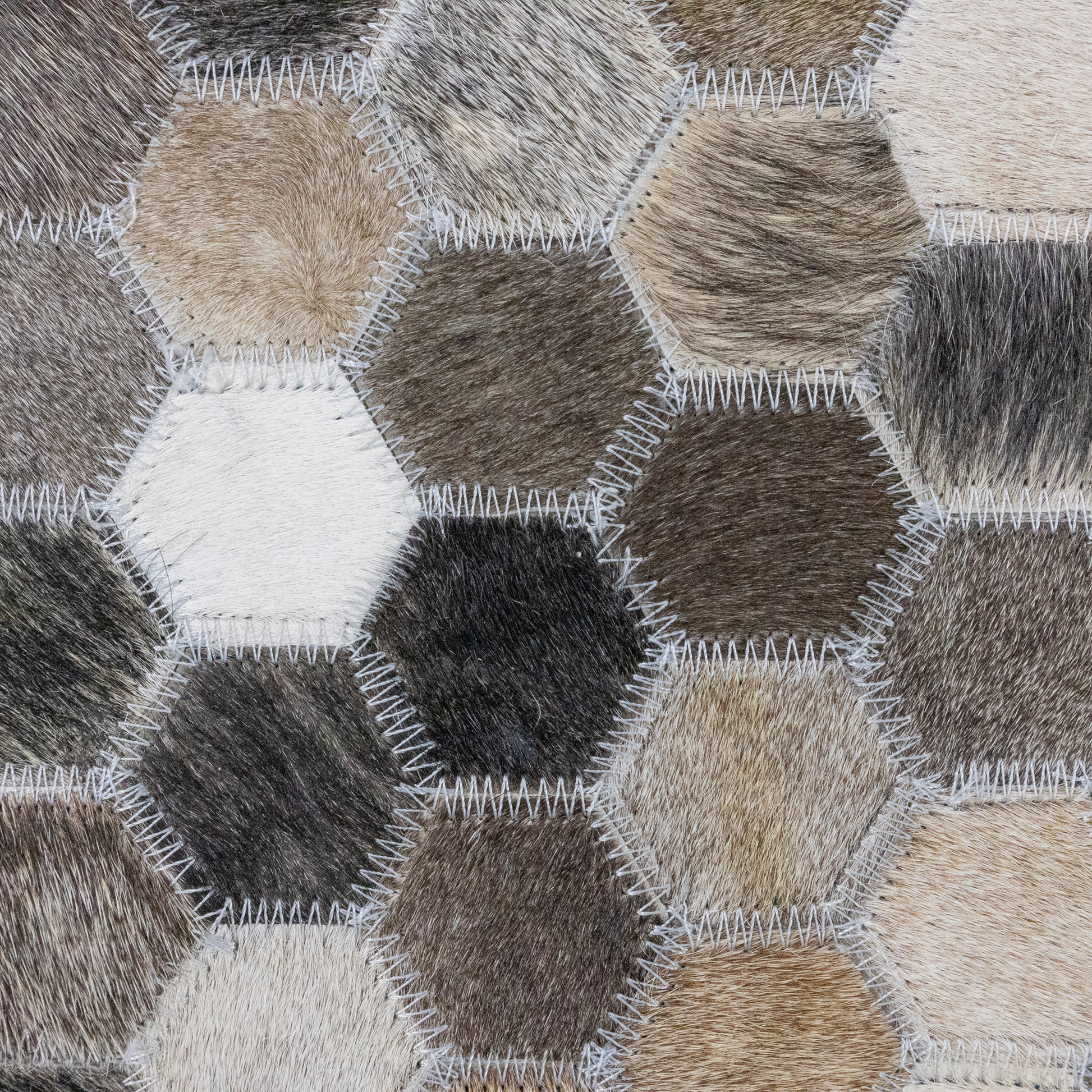 Handmade Grey, Ivory & Brown Abstract Leather Area Rug