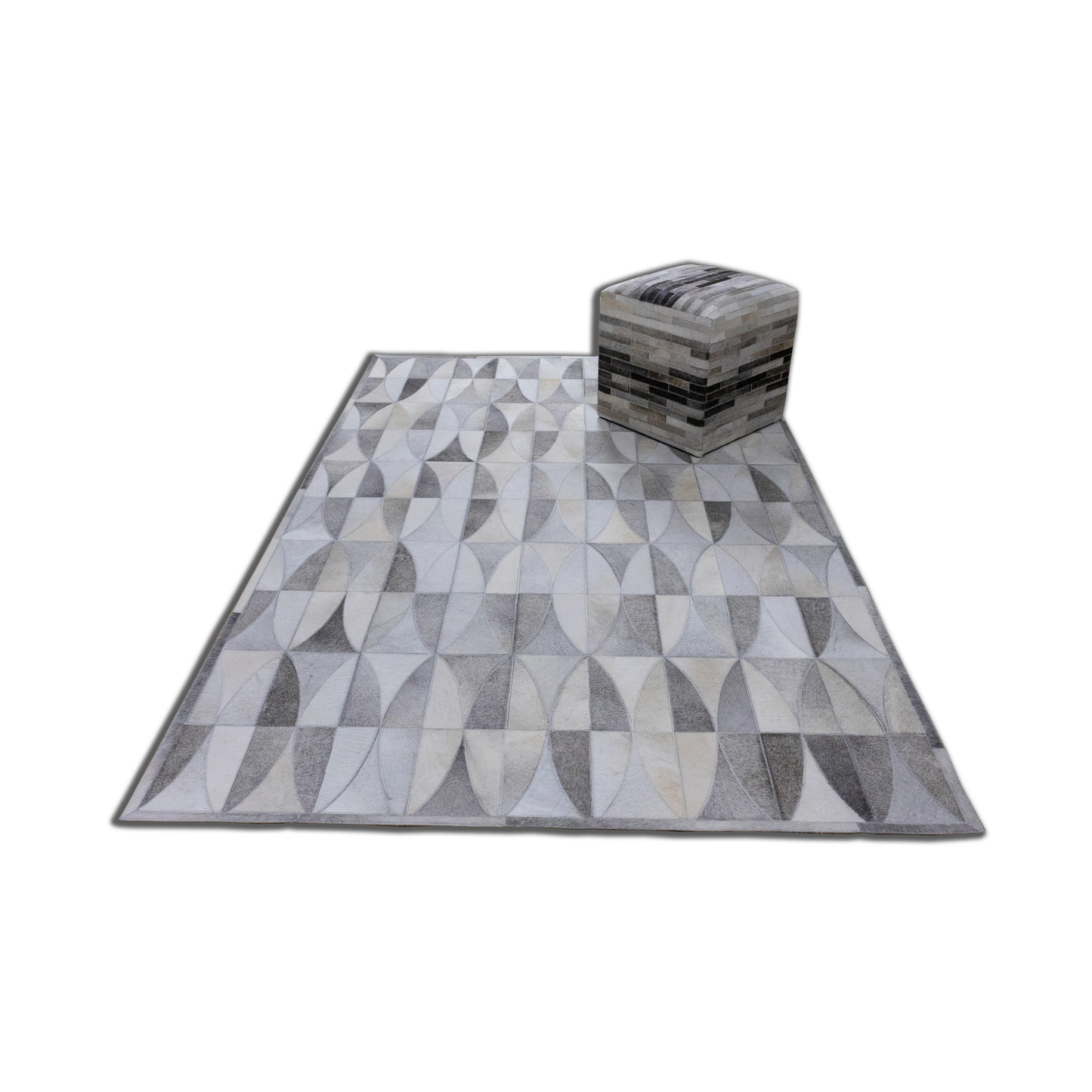 Handmade Beige and Grey Waverly Patterned Leather Area Rug