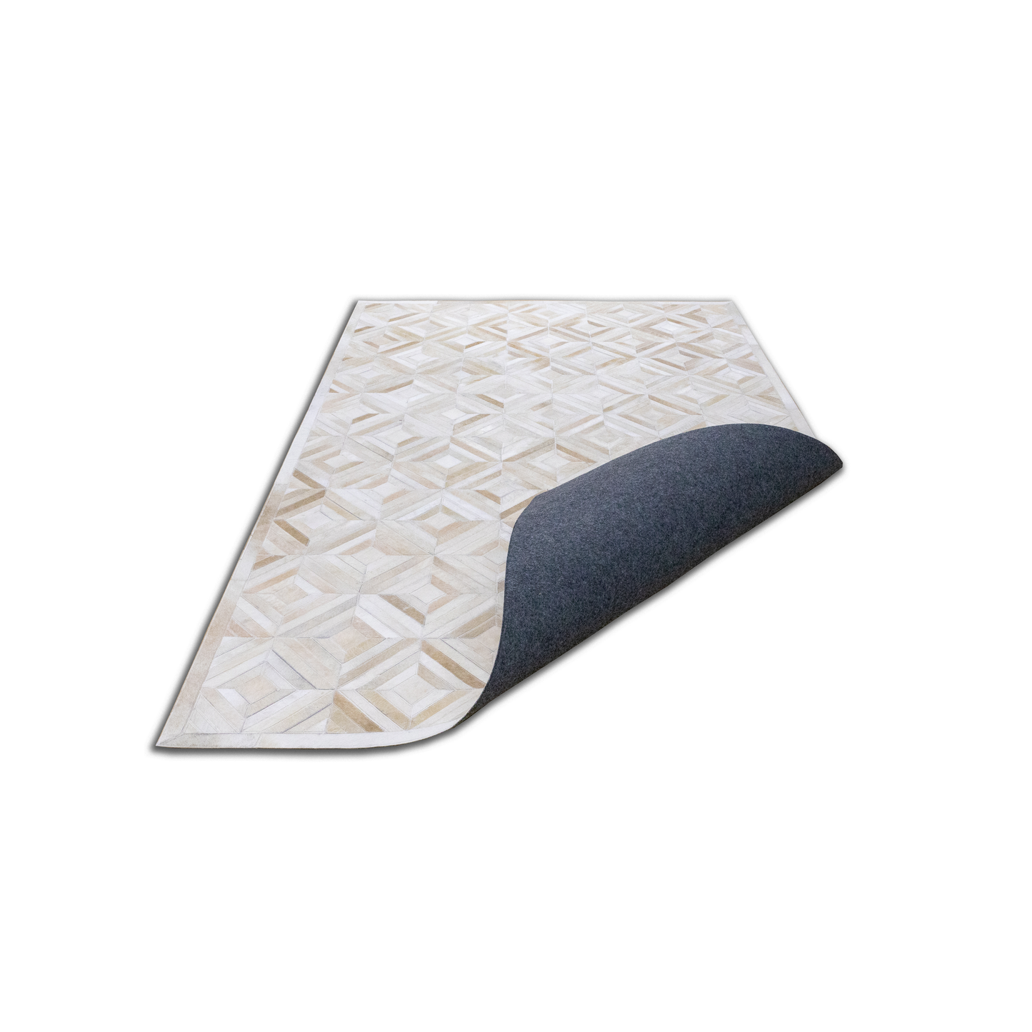 Hand-Stitched Ivory and Beige Geometric Leather Area Rug 