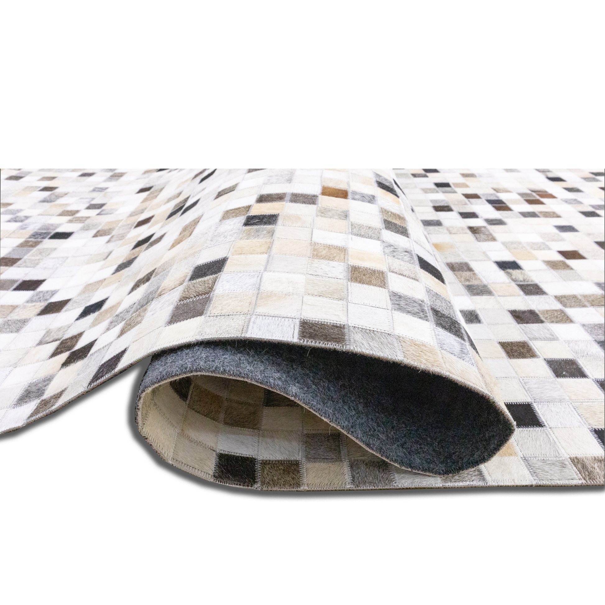 Hand-Stitched Beige, Grey and Brown Abstract Patchwork Leather Area Rug