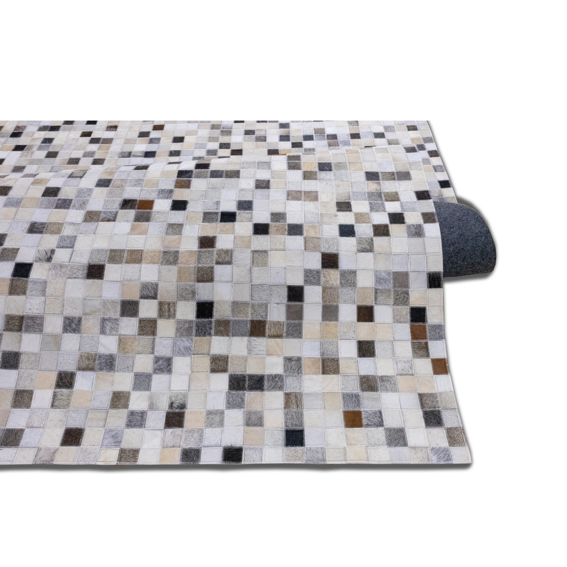 Hand-Stitched Beige, Grey and Brown Abstract Patchwork Leather Area Rug