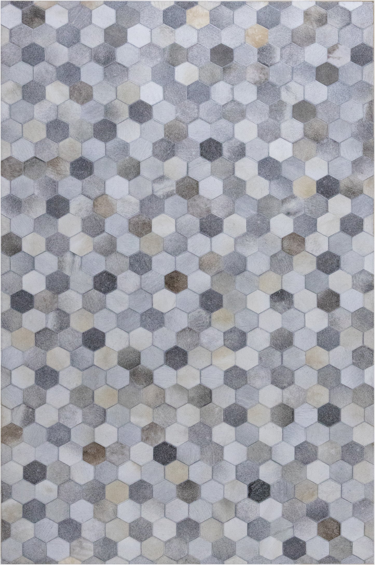 Handmade Grey Hexagon Patchwork Leather Area Rug 