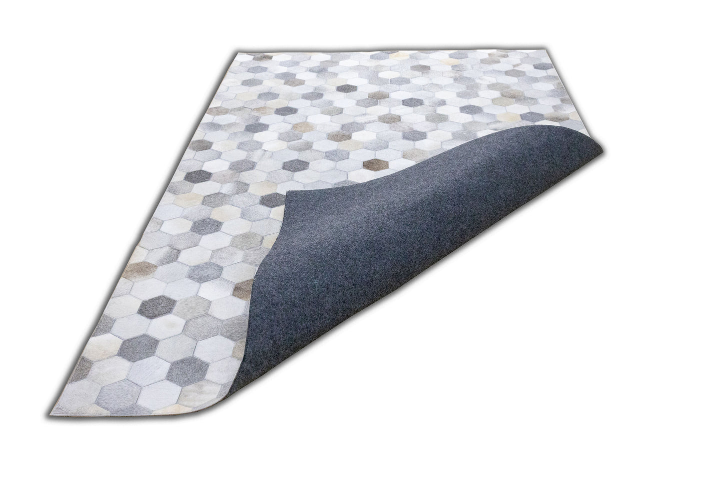 Handmade Grey Hexagon Patchwork Leather Area Rug 