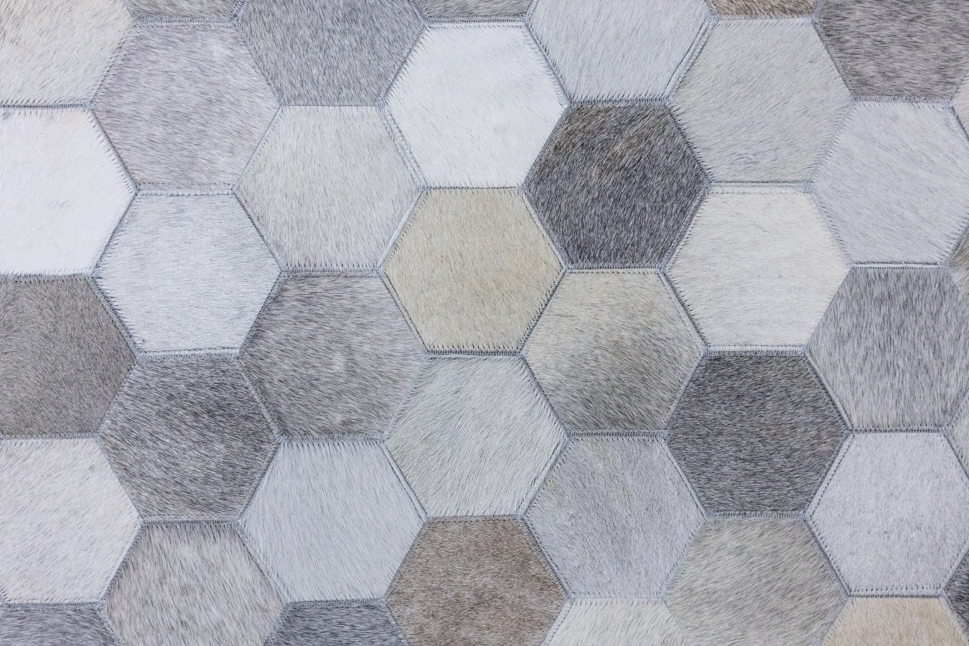 Handmade Grey Hexagon Patchwork Leather Area Rug 