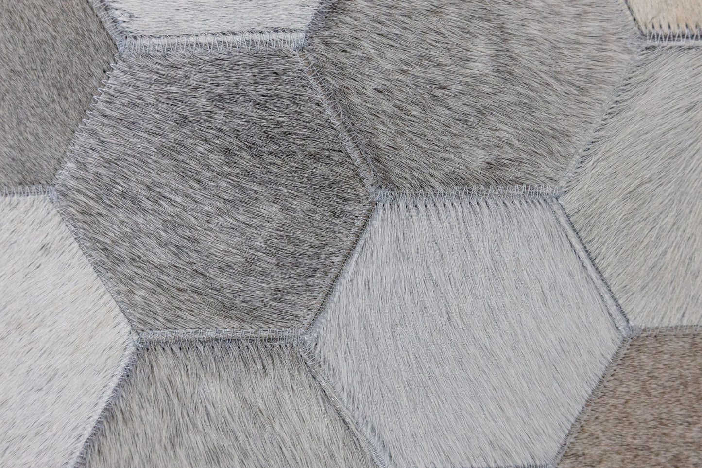 Handmade Grey Hexagon Patchwork Leather Area Rug 