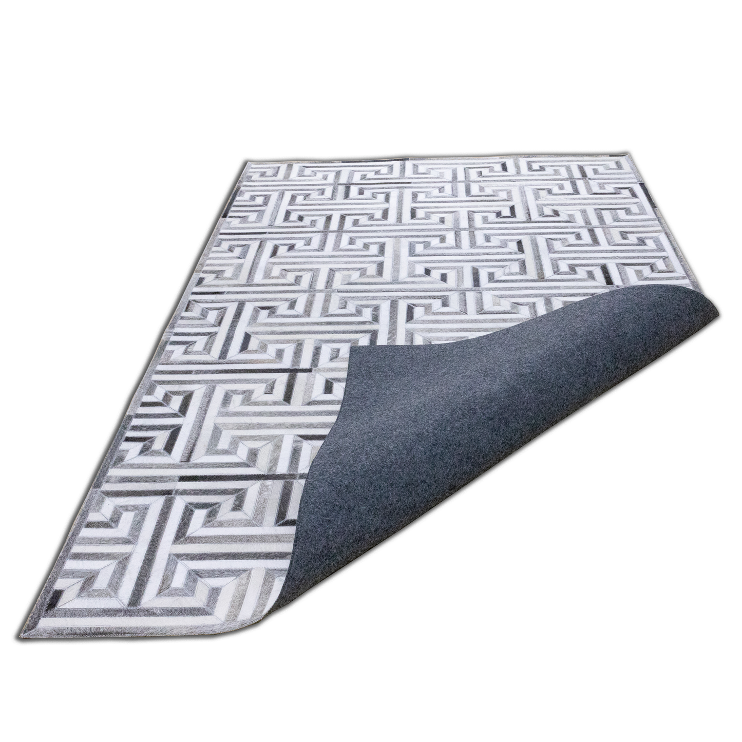 Handmade Ivory and Grey Pattern Geometric Leather Area Rug 