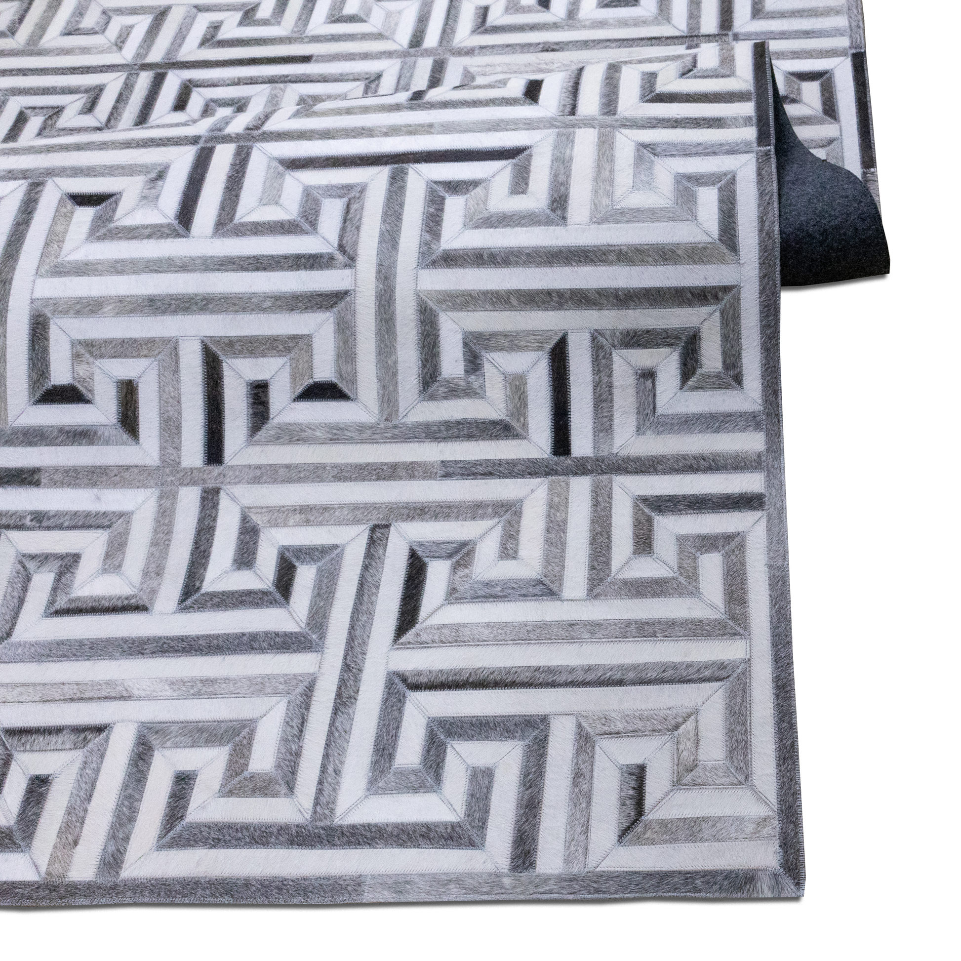 Handmade Ivory and Grey Pattern Geometric Leather Area Rug 