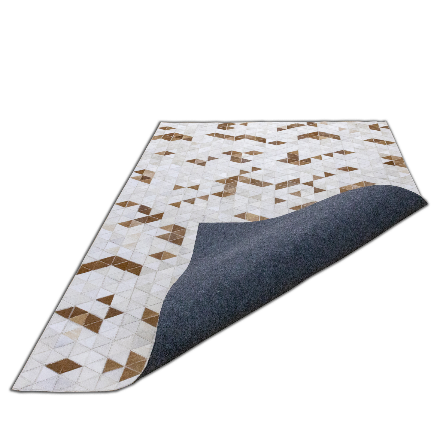 Hand-Stitched Brown and Beige Abstract Leather Area Rug