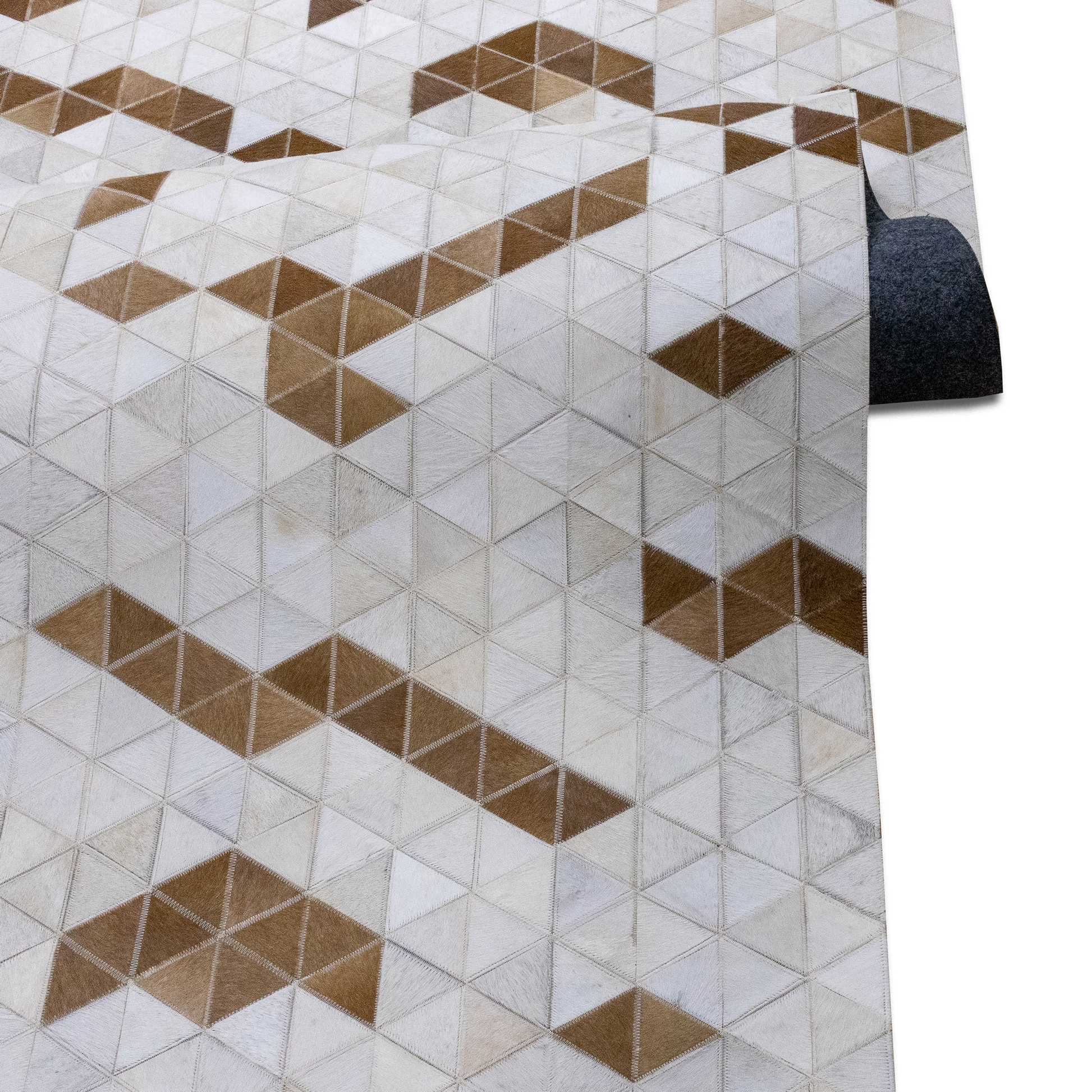 Hand-Stitched Brown and Beige Abstract Leather Area Rug