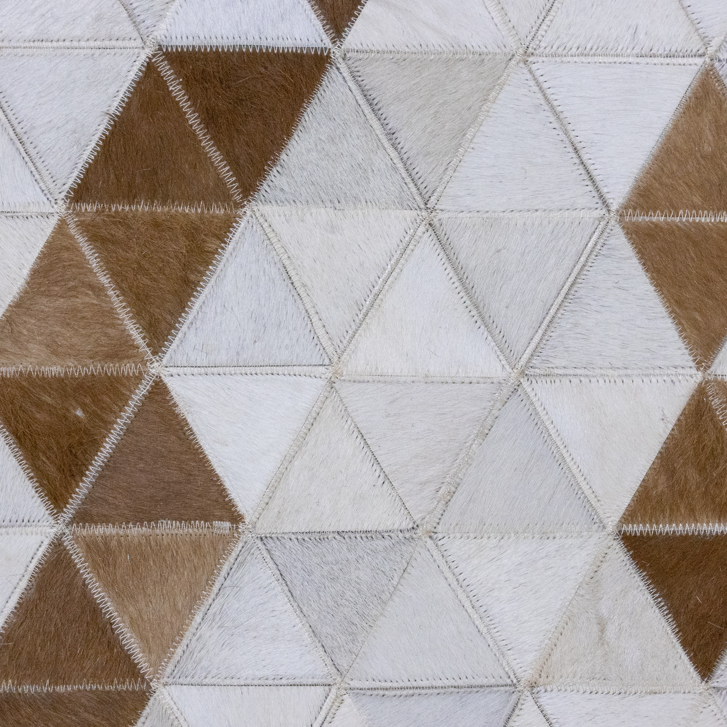 Hand-Stitched Brown and Beige Abstract Leather Area Rug