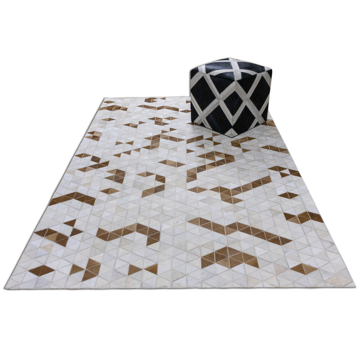 Hand-Stitched Brown and Beige Abstract Leather Area Rug