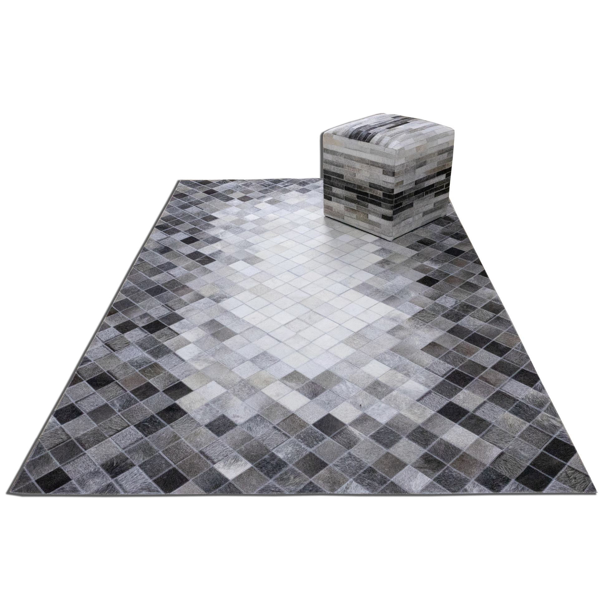 Handmade Grey Multi Shade Patchwork Leather Area Rug