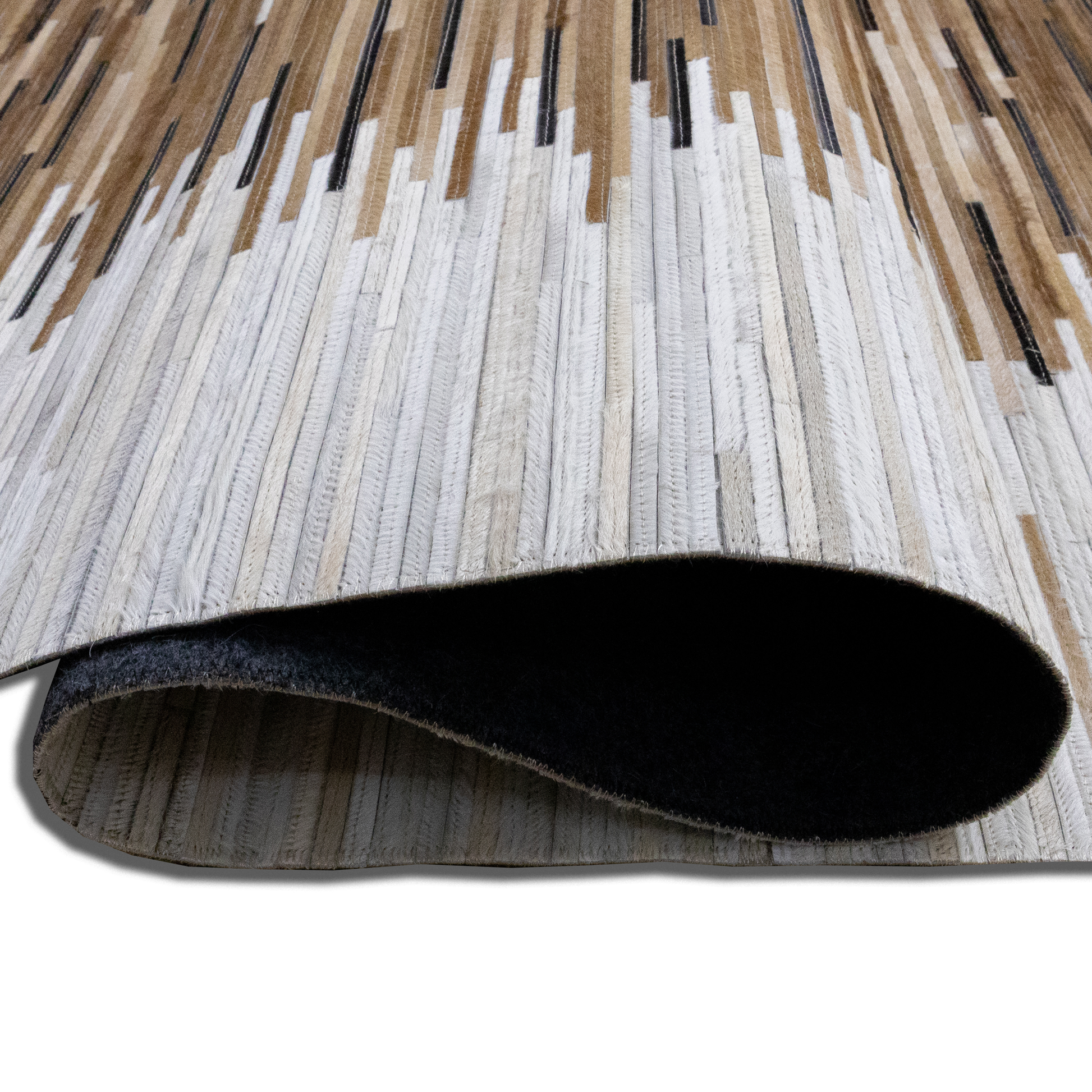 Handmade Brown & White Striped Leather Area Rug