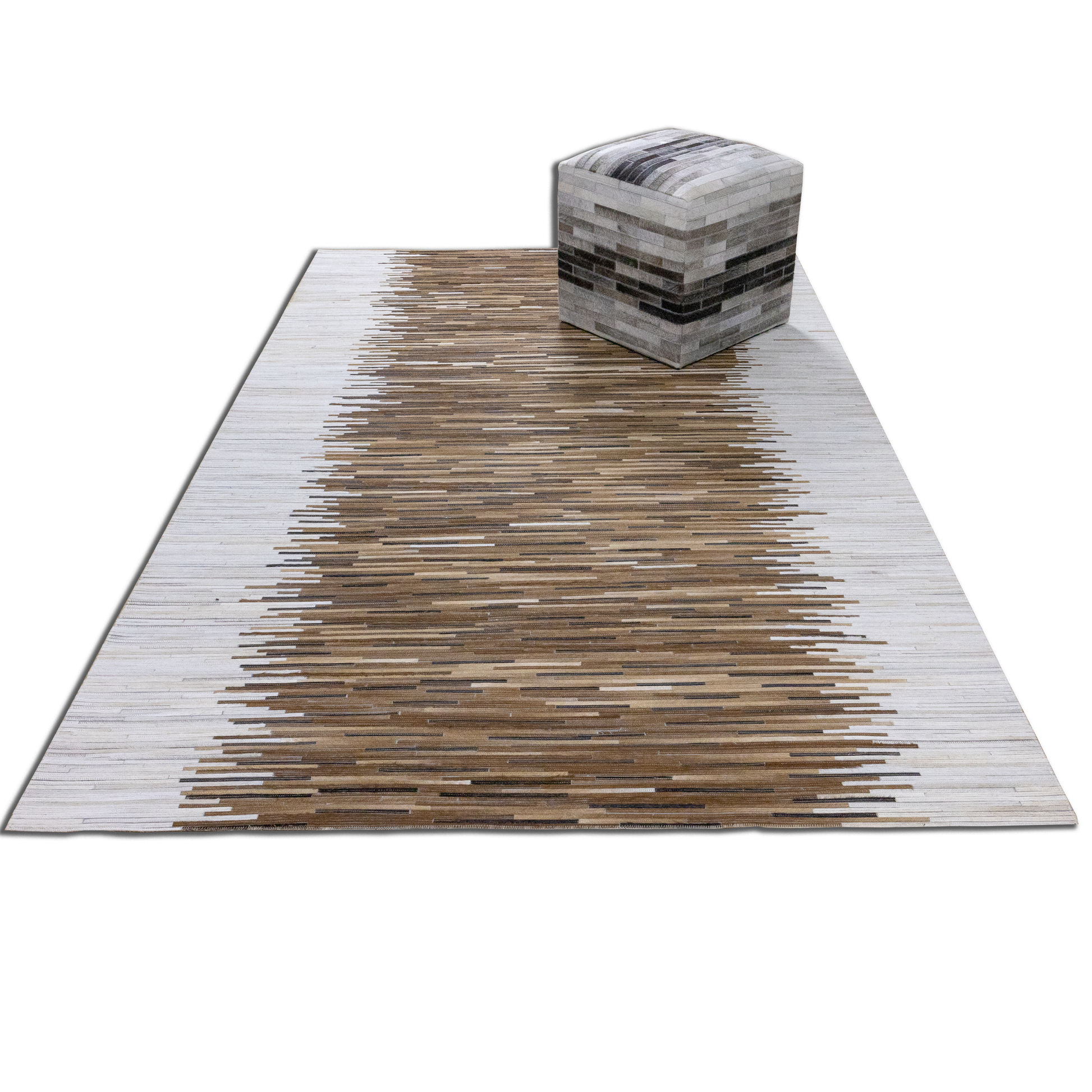 Handmade Brown & White Striped Leather Area Rug