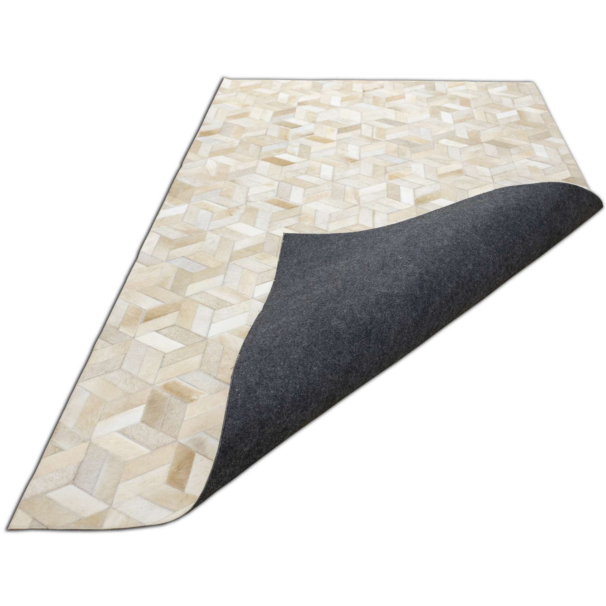 Hand-Stitched Geometric Leather Area Rug 