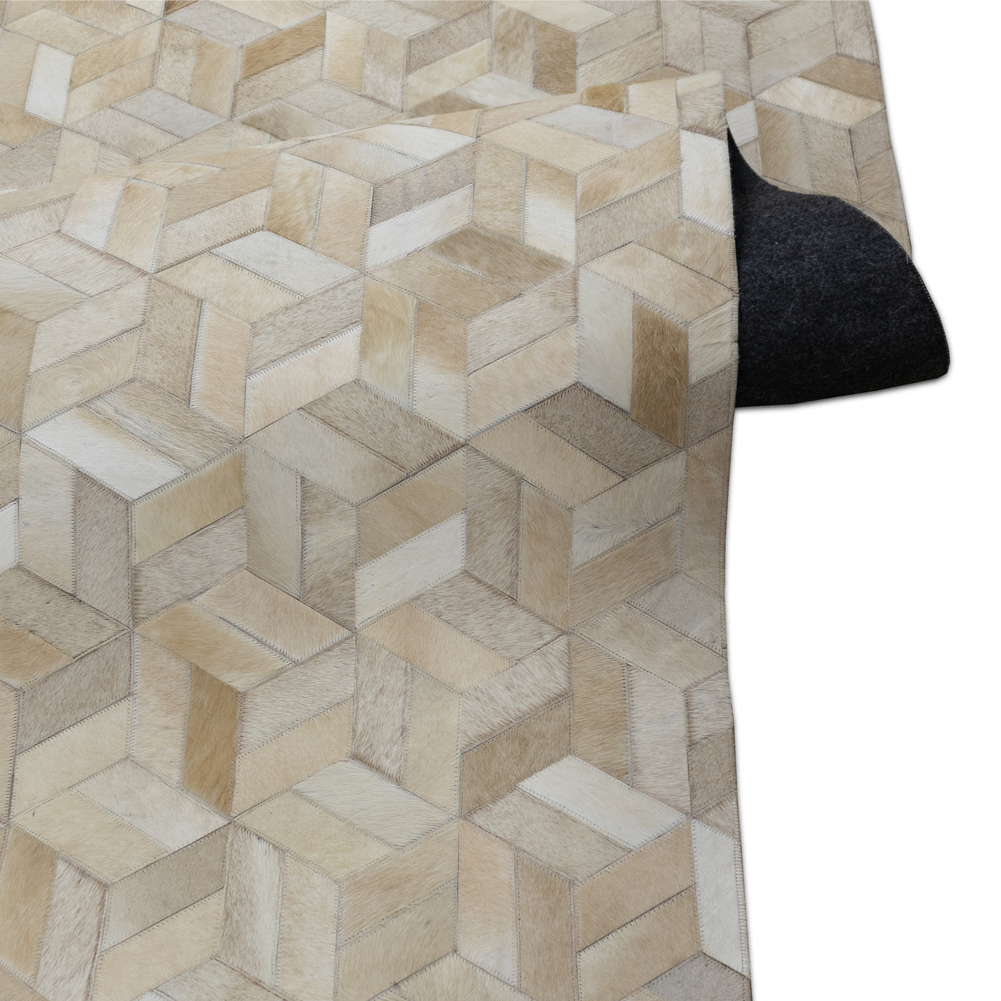 Hand-Stitched Geometric Leather Area Rug 