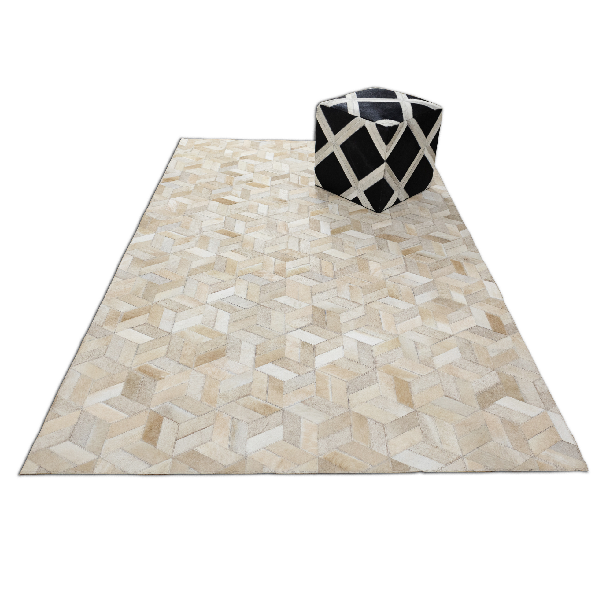 Hand-Stitched Geometric Leather Area Rug 