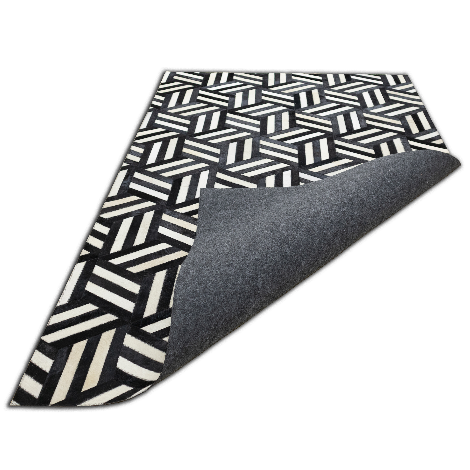 Handmade Black & White Cubed Geometric Leather Area Rug