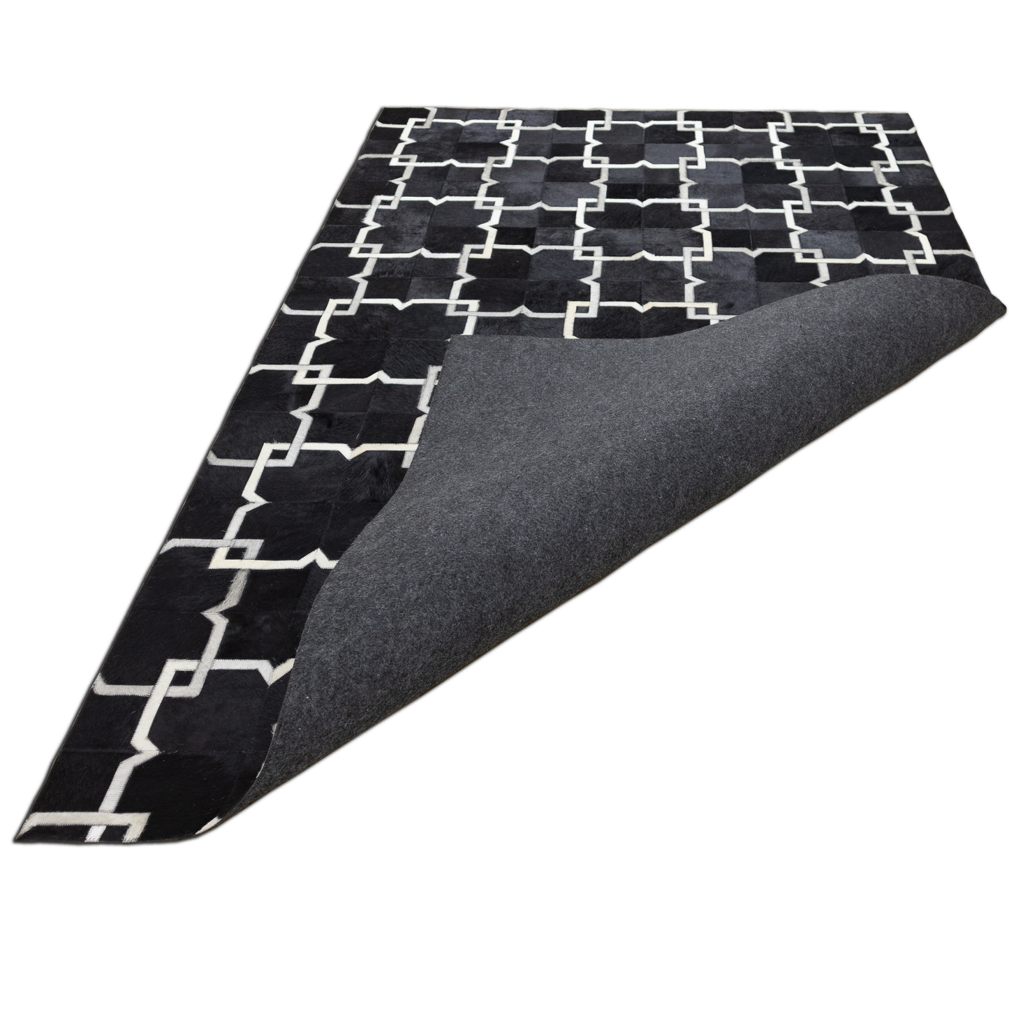 Hand-Woven Black and White Tangled Geometric Leather Area Rug