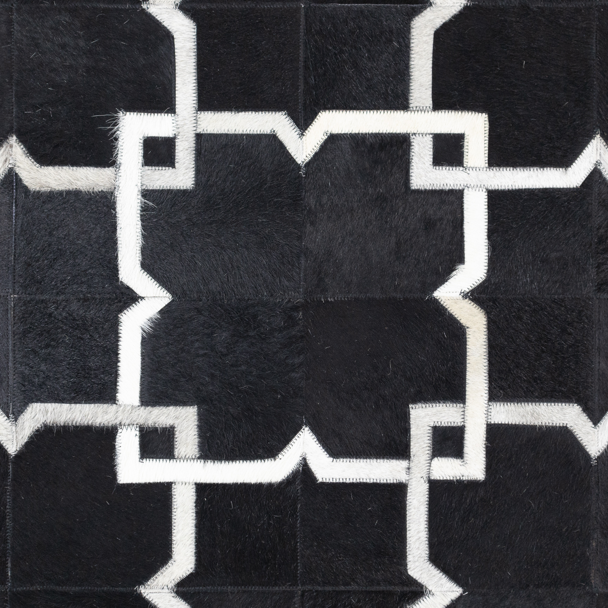 Hand-Woven Black and White Tangled Geometric Leather Area Rug