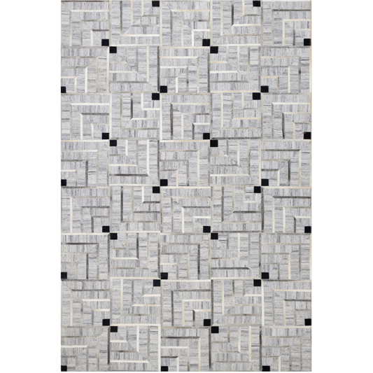 Handmade Grey and Black Abstract Leather Area Rug