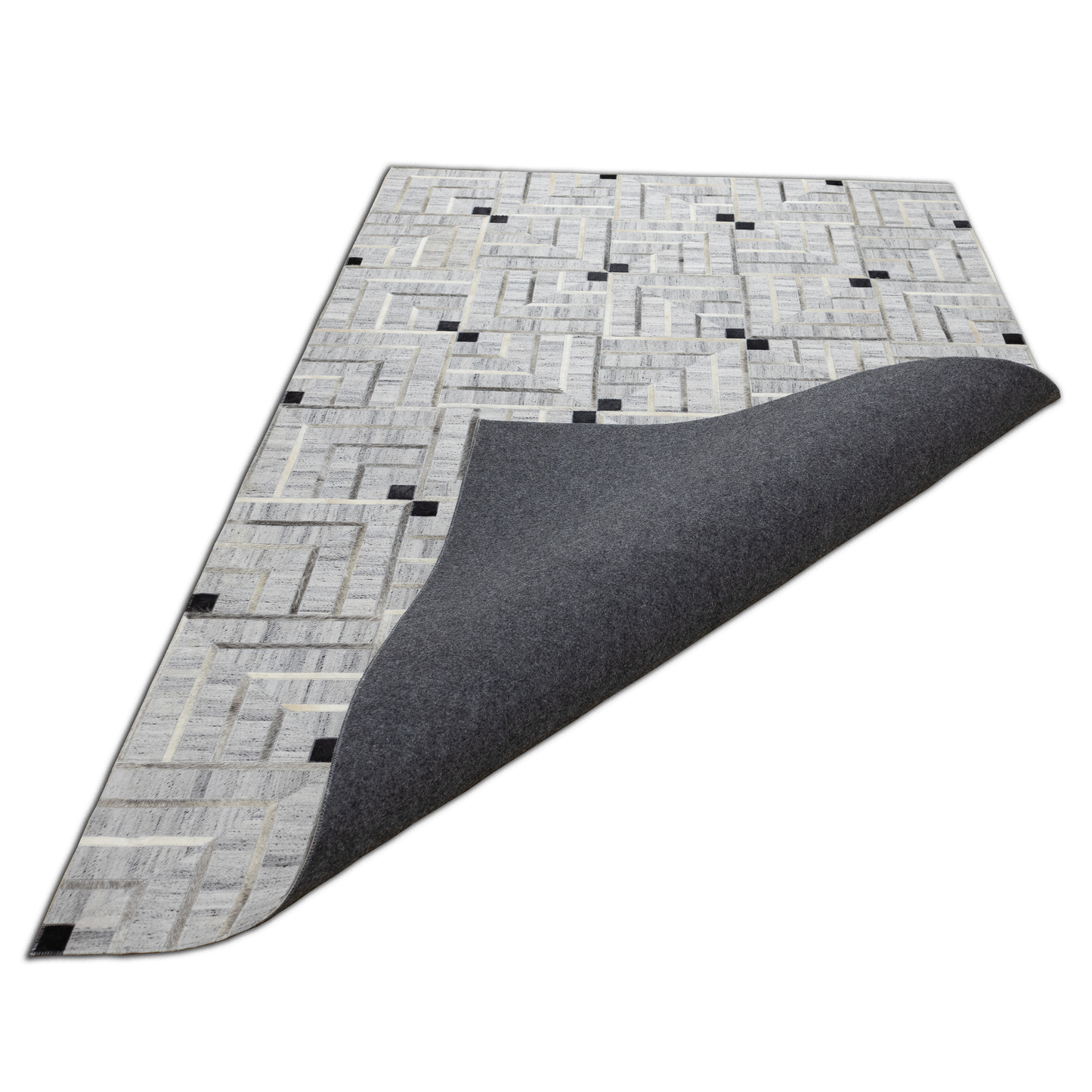 Handmade Grey and Black Abstract Leather Area Rug