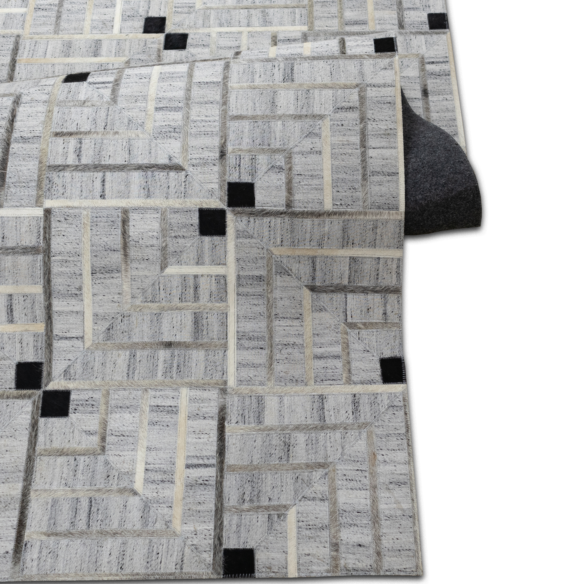 Handmade Grey and Black Abstract Leather Area Rug