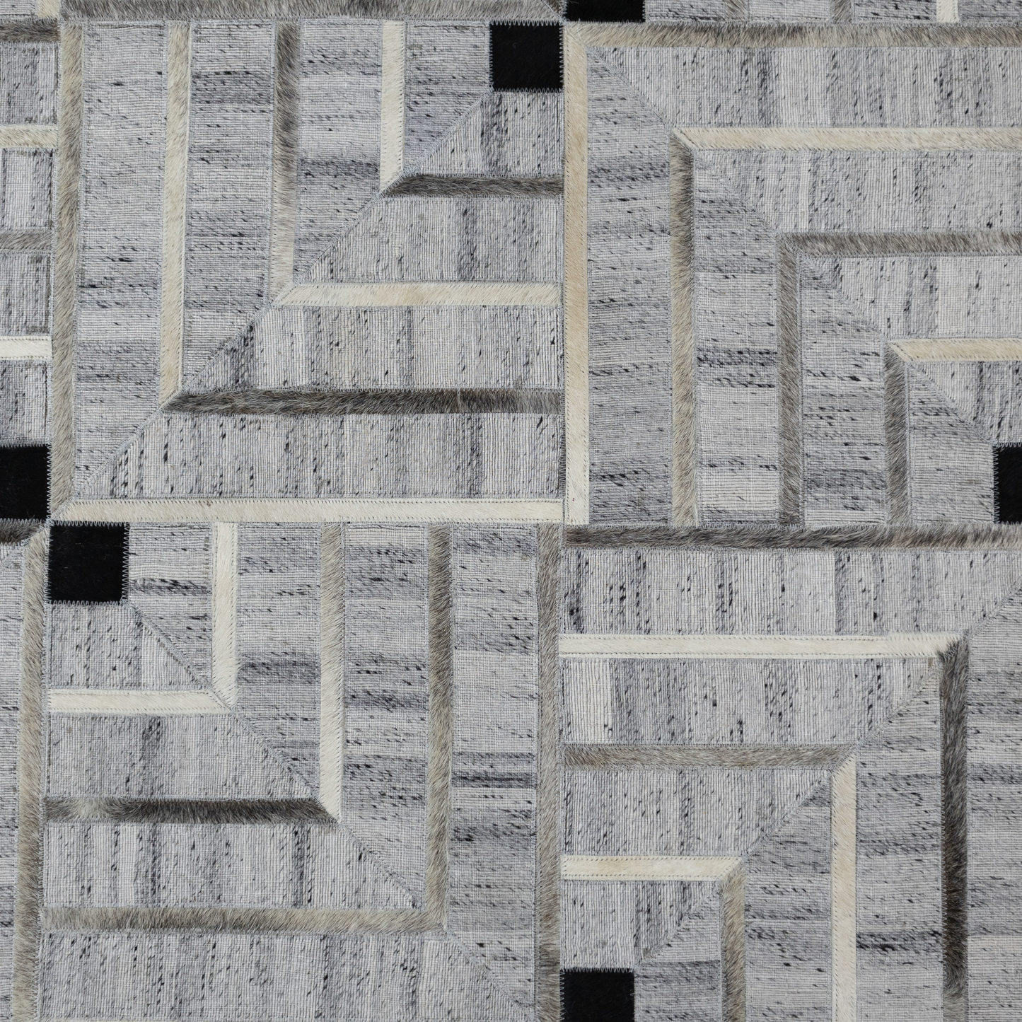 Handmade Grey and Black Abstract Leather Area Rug