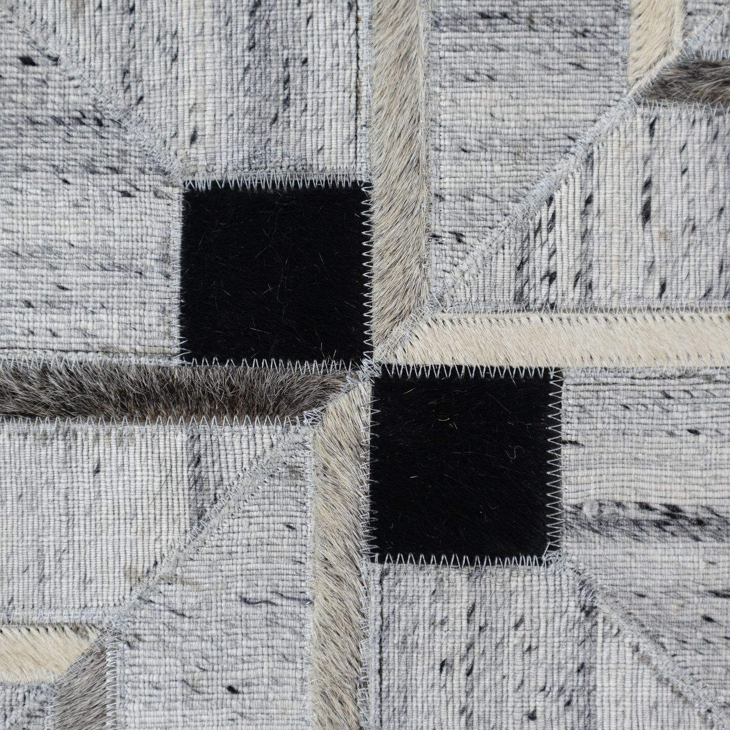 Handmade Grey and Black Abstract Leather Area Rug