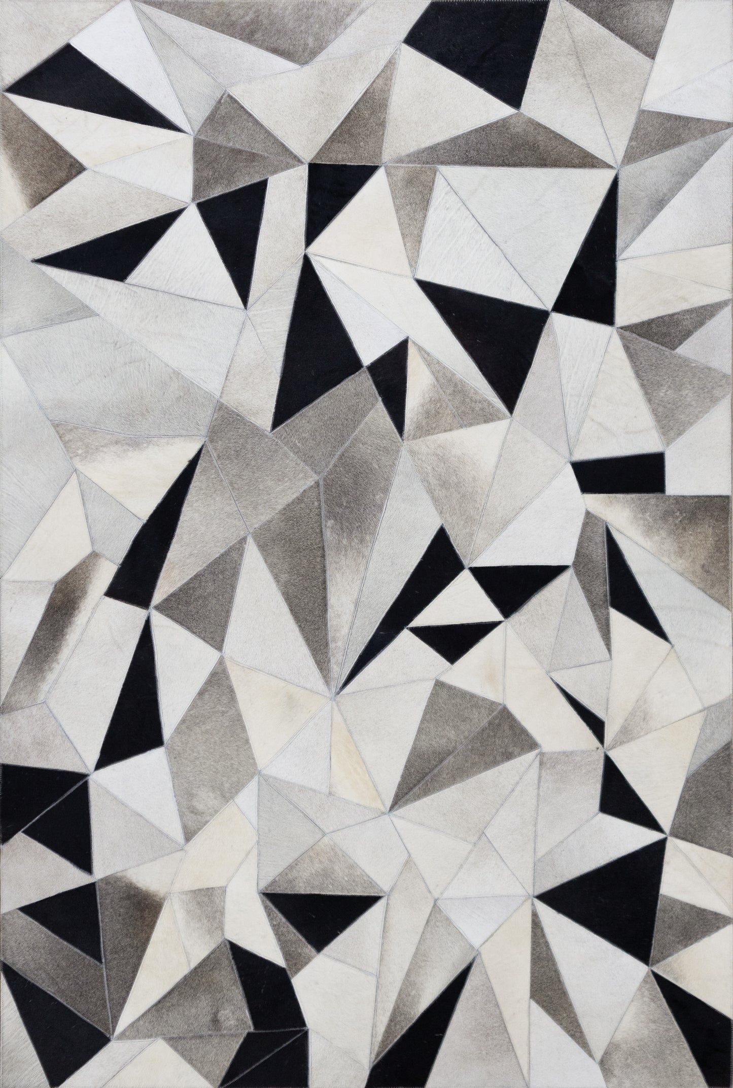 Handmade Grey, Ivory & Black Abstract Geometric Leather Area Rug