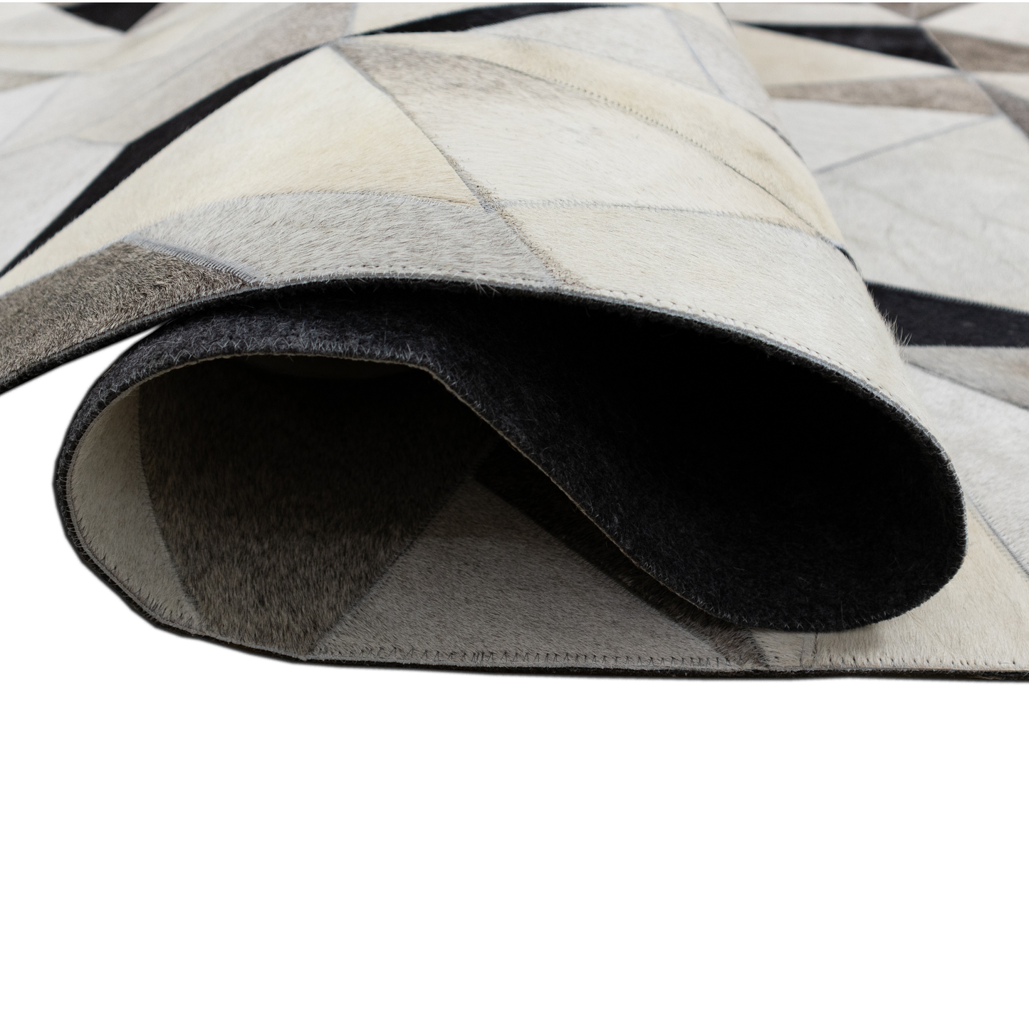 Handmade Grey, Ivory & Black Abstract Geometric Leather Area Rug