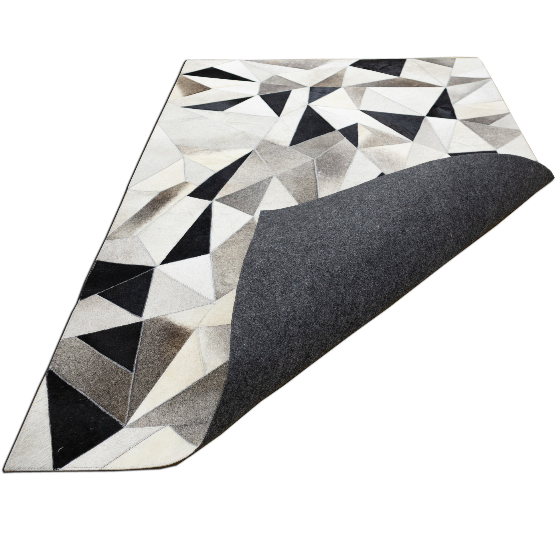 Handmade Grey, Ivory & Black Abstract Geometric Leather Area Rug