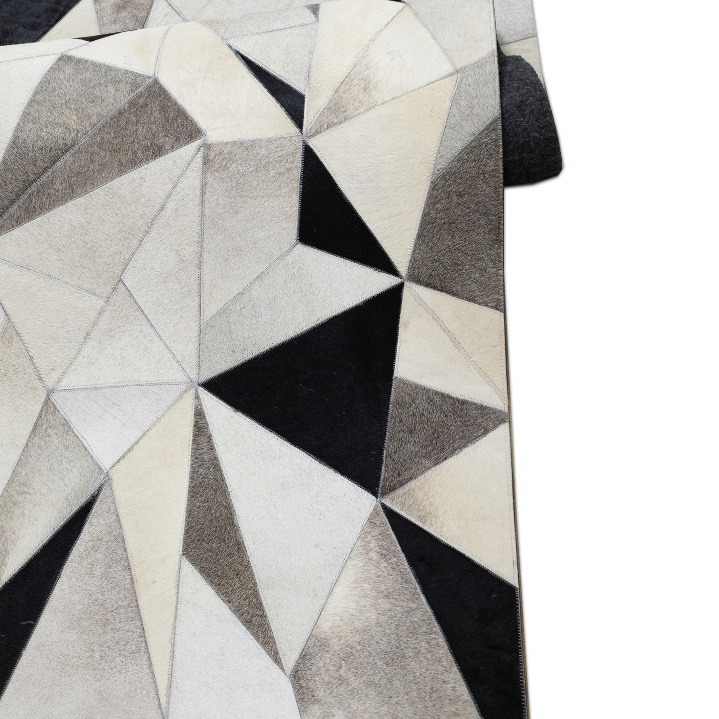 Handmade Grey, Ivory & Black Abstract Geometric Leather Area Rug